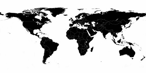 Black color world map against white background