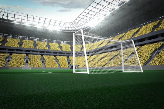Vast football stadium with fans in yellow