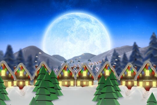 Quaint town with bright moon