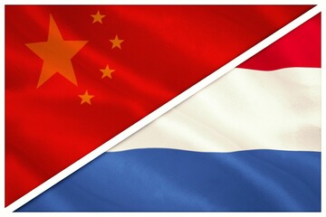 Close-up of Chinese and Netherlands flags