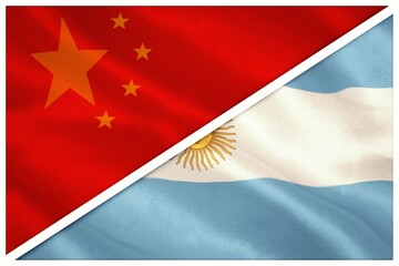 Close-up of Chinese and Argentina flags