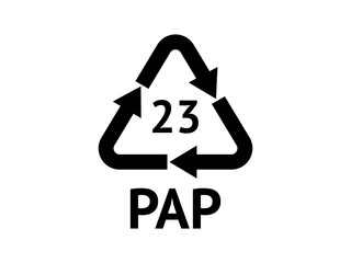 Paper Recycling codes. Recycling symbol on an isolated background. Mobius tape.
Special icon for sorting and recycling. Secondary use. Vector illustration for Packaging Marking.