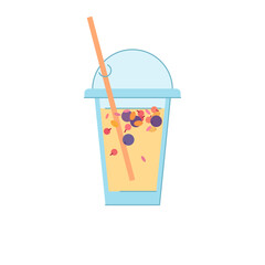 A bright summer illustration shows a tea drink. Juice from fruits and berries in a glass with a straw.