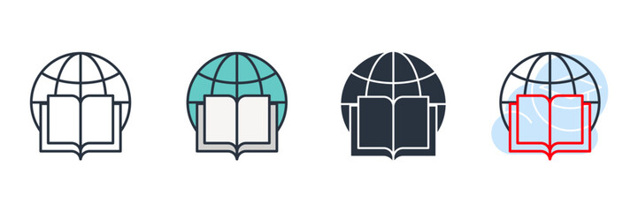 globe and book icon logo vector illustration. global education symbol template for graphic and web design collection
