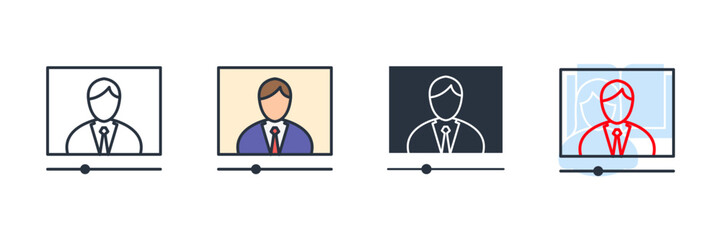 Video conference icon logo vector illustration. video lesson symbol template for graphic and web design collection
