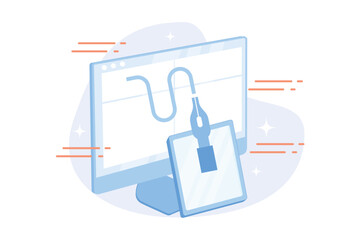 Editable drawings creating. Graphic tablet, computer design, webdesign. Professional modern gadget for digital artists isolated flat clipart. flat vector modern illustration