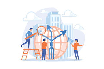 Career opportunity. Life coaching, self development. Path, direction choosing. Decision making, problem solving activity, best decision here concept. flat vector modern illustration