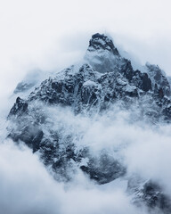 mountain in the fog, l'aiguille du midi, Mont Blanc, 3810m - obrazy, fototapety, plakaty