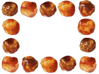 手描き水彩のミートボールイラスト長方形フレーム・囲み