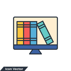 Internet education book on screen icon logo vector illustration. online library symbol template for graphic and web design collection