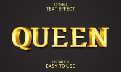 Queen luxury gold  Editable 3d text effect style 