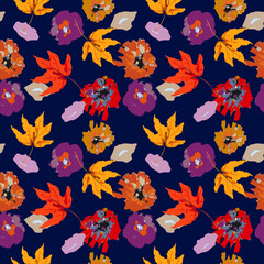 Obraz premium Flower repeat seamless pattern for fabric. Scribble autumn trendy background.