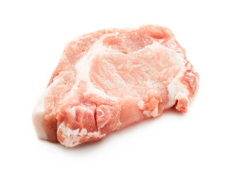 raw pork loin isolated on white background. chop pork loin isolated on white background. pork loin for steak isolated on white background                          