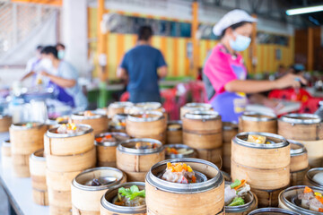 Various of Dim sum in the steam basket