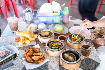 Various of Dim sum in the steam basket
