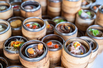 Various dim sum in the steam basket
