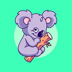 cute koala on a log vector illustration. sleeping koala cartoon