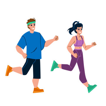 couple jogging vector. man woman sport, healthy lifestyle, exercise active, nature fitness, fit people couple jogging character. people flat cartoon illustration