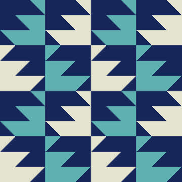 Abstract geometric pattern. Vector abstract geometric triangular zigzag in square shape blue-white color seamless pattern background. Use for fabric, textile, interior decoration elements, wrapping.
