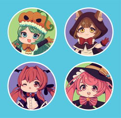 set cute anime chibi
