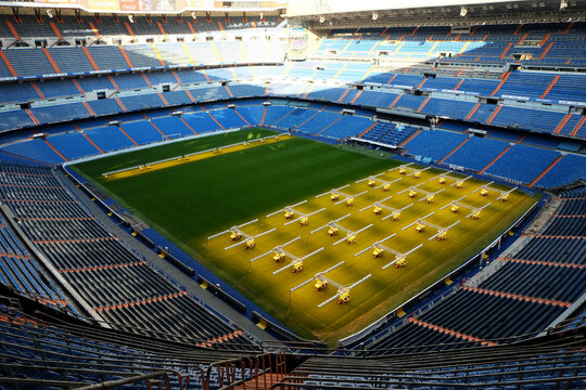 Exterior architecture and building design at 'Santiago Bernab&eacute;u Stadium' current seating capacity of 81,044, it has been the home stadium of Real Madrid, Spain