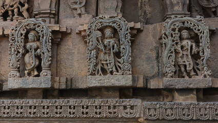 The Depicting of Hindu God and Goddess on the Chennakeshawa Temple, Belur, Hassan, Karnataka, India.