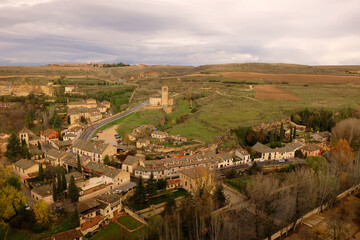 Fototapeta na wymiar Cityscape view from Roof top of Segovia and San Macros, Spain