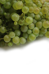 Fresh green grape cluster isolated on white background. Vitis vinifera fruit