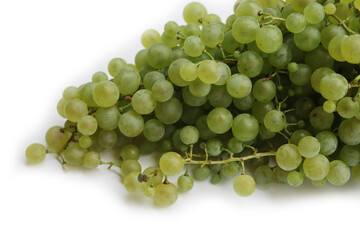 Fresh green grape cluster isolated on white background. Vitis vinifera fruit