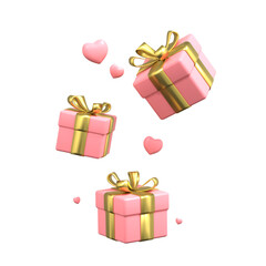 3d render valentines day pink giftbox with heart decoration icon