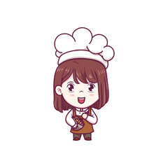 cute chef girl kneading cake dough