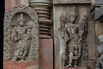 Fototapeta na wymiar The Depicting of Lord Vishnu, Chennakeshawa Temple, Belur, Hassan, Karnataka, India.