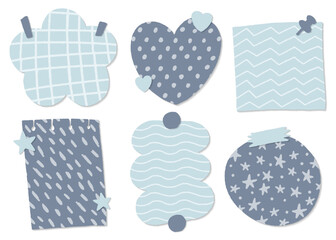 Cute Grey Gray memo abstract texture pattern heart circle flower square rectangle cloud striped notes, blank notebooks, paper sticky notes, notepad, diary study scrapbook collection set bundle