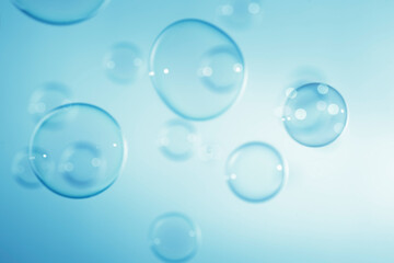 Abstract Beautiful Transparent Blue Soap Bubbles Background. Soap Sud Bubbles Water.	
