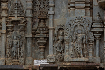The Sculptures of Lord Vishnu on the  Chennakeshawa Temple, Belur, Hassan, Karnataka, India.