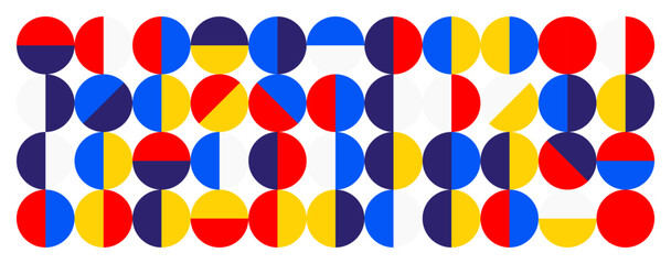 Colorful geometric circle bauhaus pattern banner background design vector.