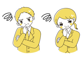 悩むスーツを着たシニア男性と女性のイラストセット