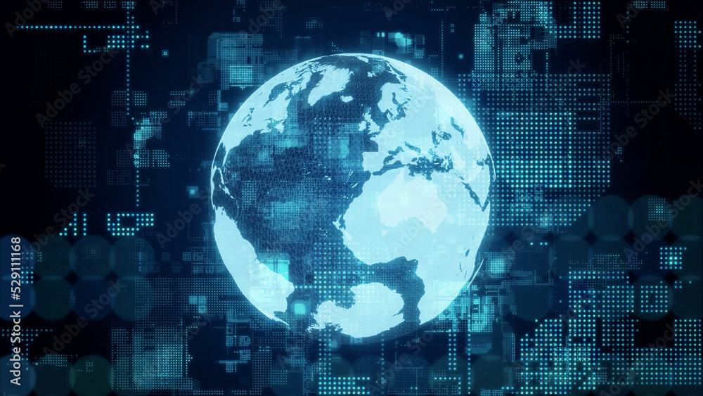 Poster Global communication network concept. Digital transformation. DX.