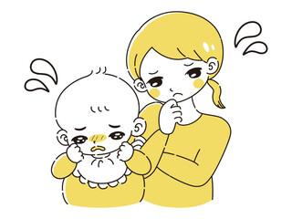 困る赤ちゃんと女性のイラスト