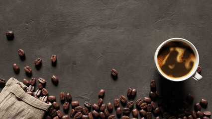 coffee mug and beans background, 3d rendering