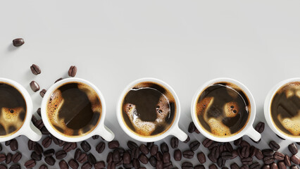 coffee mug and beans background, 3d rendering