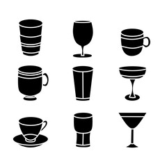black and white illustration design cup icon set