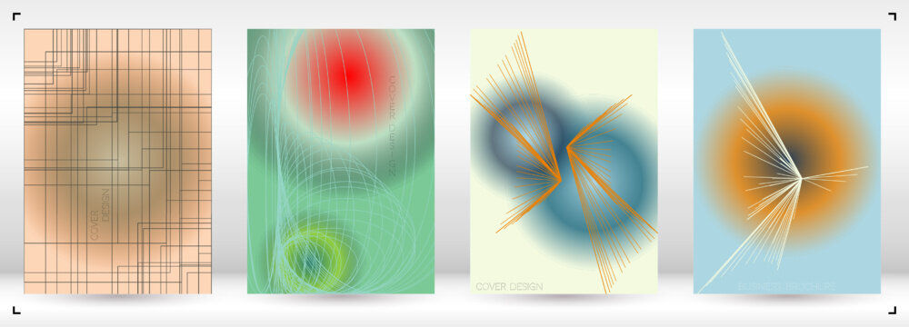 Minimal Minimal Geometric Vector Poster Design with Lines and Gradient Colorful Circles. Collection of Abstract Backgrounds for Covers, Flyers, Templates, Booklets, Cards, Brochures, Branding, etc.