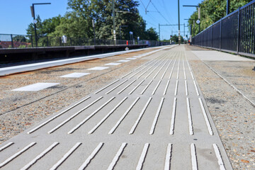 Guiding lines on the ground for blind people on station Nieuwerkerk aan den IJssel