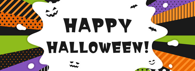 HAPPY HALLOWEEN　ポップな集中線×スライム風フレーム（バナー向け横長）