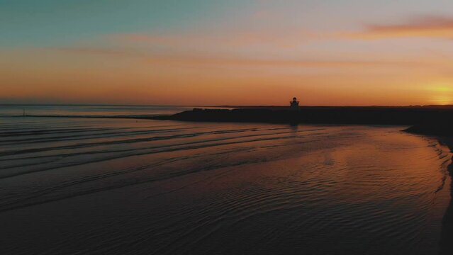 Sunset Drone Video Flying Over Mariner Harbour Pier in Burry Port, Wales