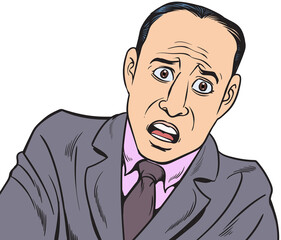 Young businessman shocked, scared, worried.hand drawn style design illustration, transparent background.