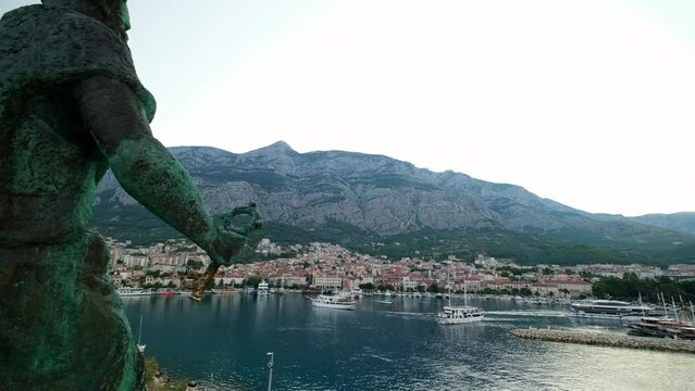 4k Footage of Lukobran  Port from behind Spomenik Sv. Petra, Croatia