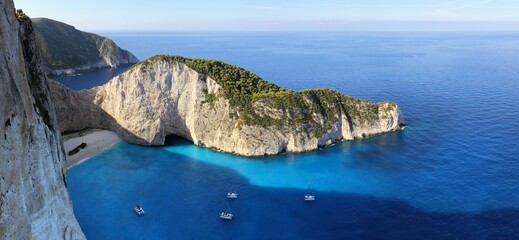 Aerial view of the Navagio beach and shipwreck bay in Zakynthos, Greece