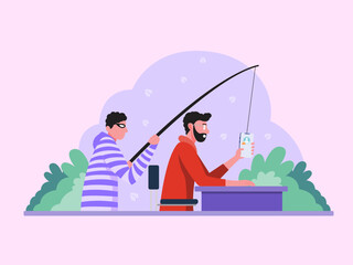 Flat illustration. Hacker identity theft concept. Crime, spam, spyware that unlocks computer security. can access the account code.